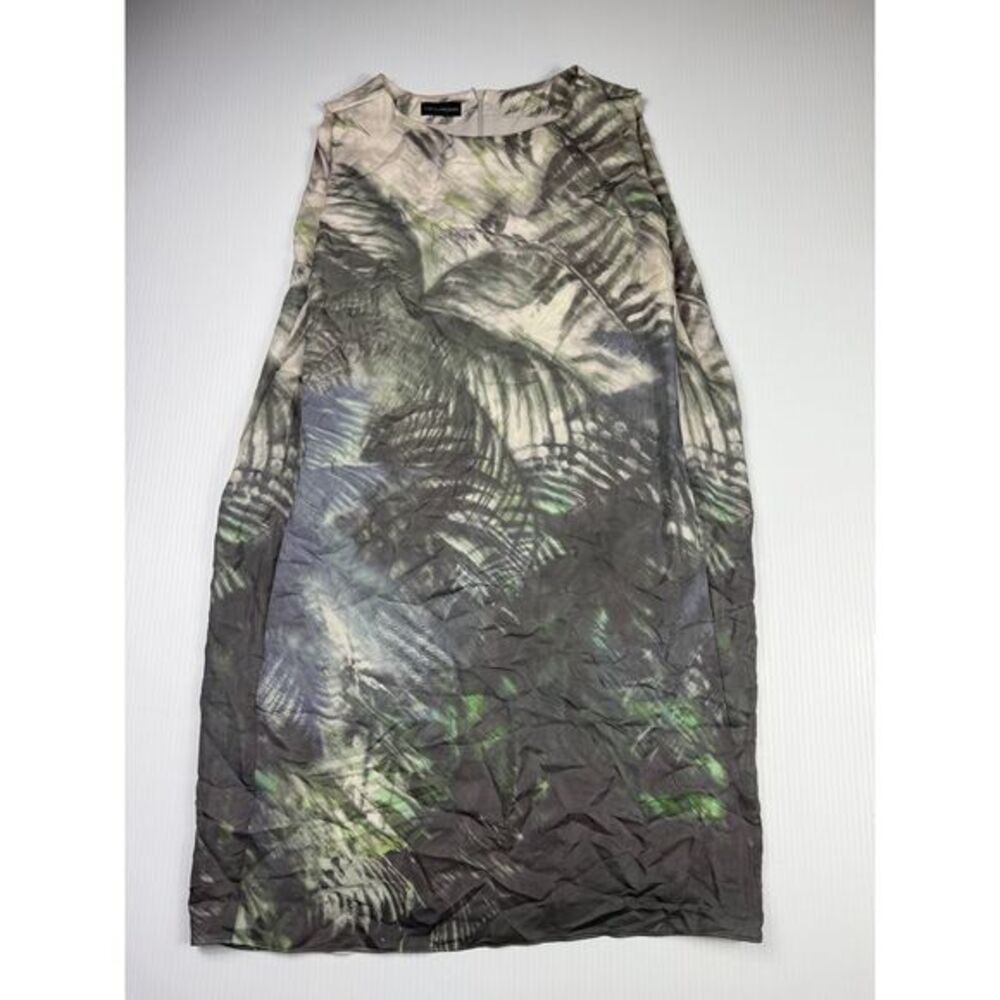 Emporio Armani Palm Print Sleeveless Midi Dress Gray‎ Green Abstract Pattern
